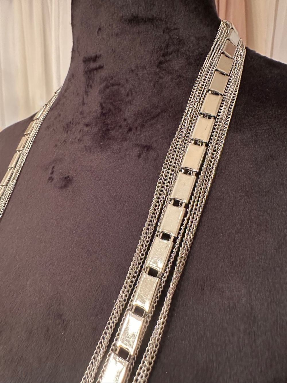 Vintage Extra Long Silver Tone Statement Necklace - Picture 3 of 6